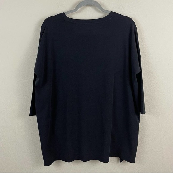 Garnet Hill Oversized Organic Cotton Relaxed Blouse Ruffle Slits‎ Black Size S - Picture 4 of 8